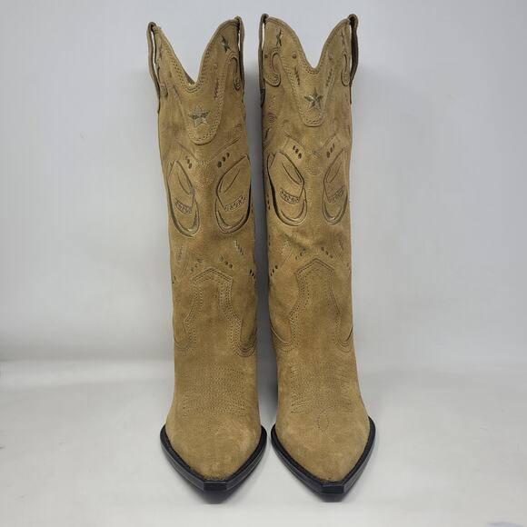 Zara Boots Women EU42 US11 Tan Suede Western Embroidered Cowgirl Rodeo Tall NEW - Picture 4 of 16